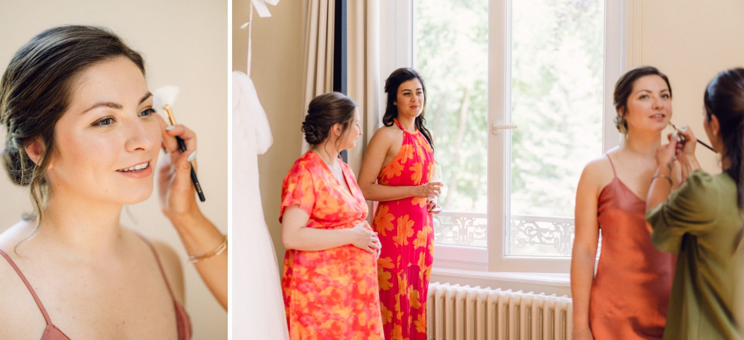 préparatifs de la mariée et mise en beauté