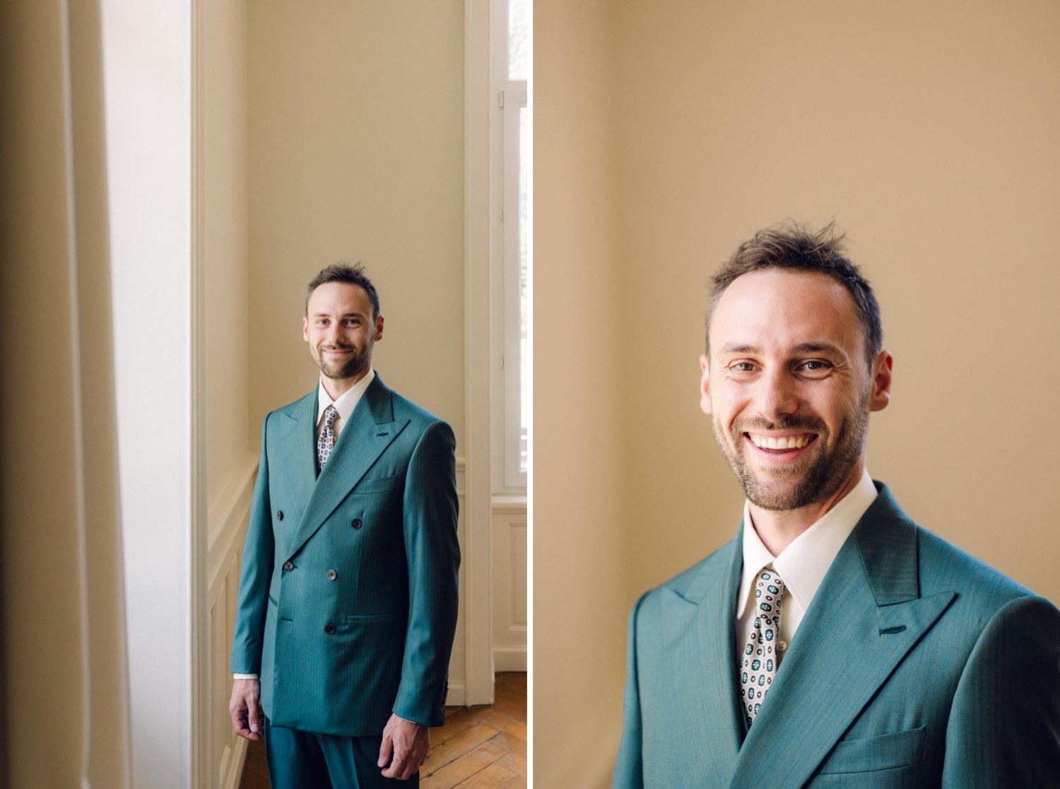 Photographe mariage Alsace – portrait du marié en costume avant la cérémonie
