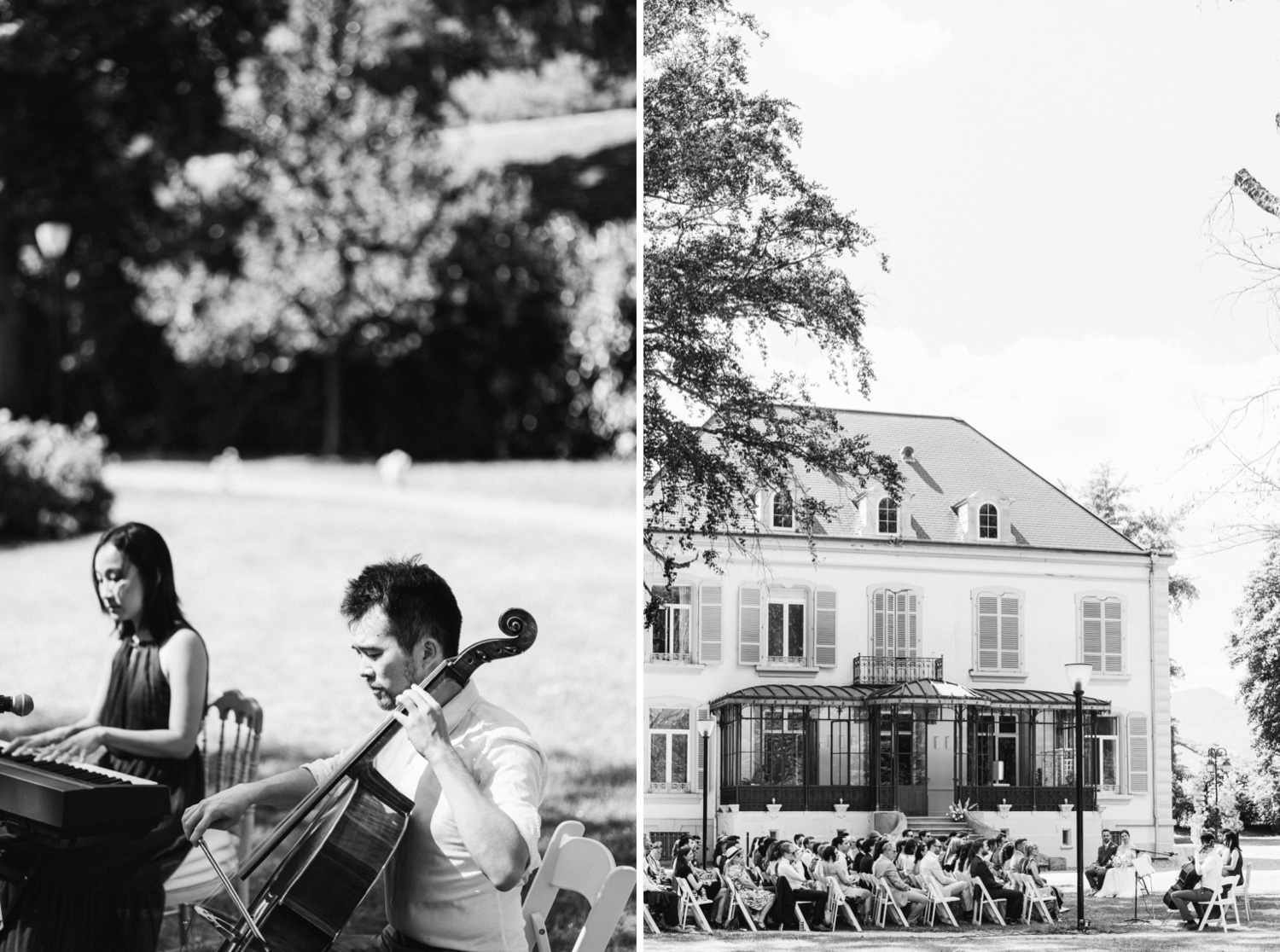 cérémonie laïque avec musiciens en extérieur à la Villa des Hêtres Pourpres