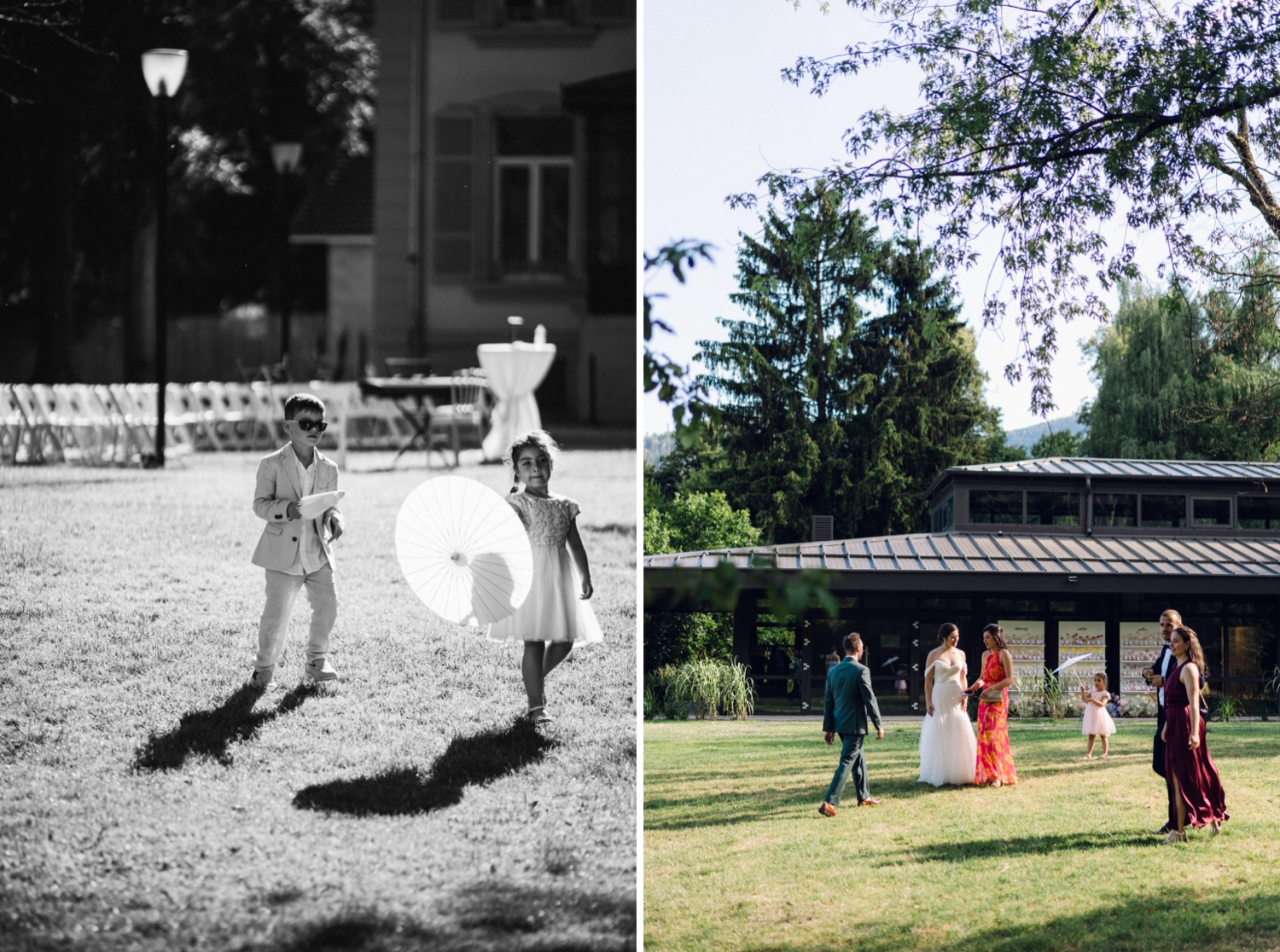 enfants jouant lors du cocktail de mariage en extérieur