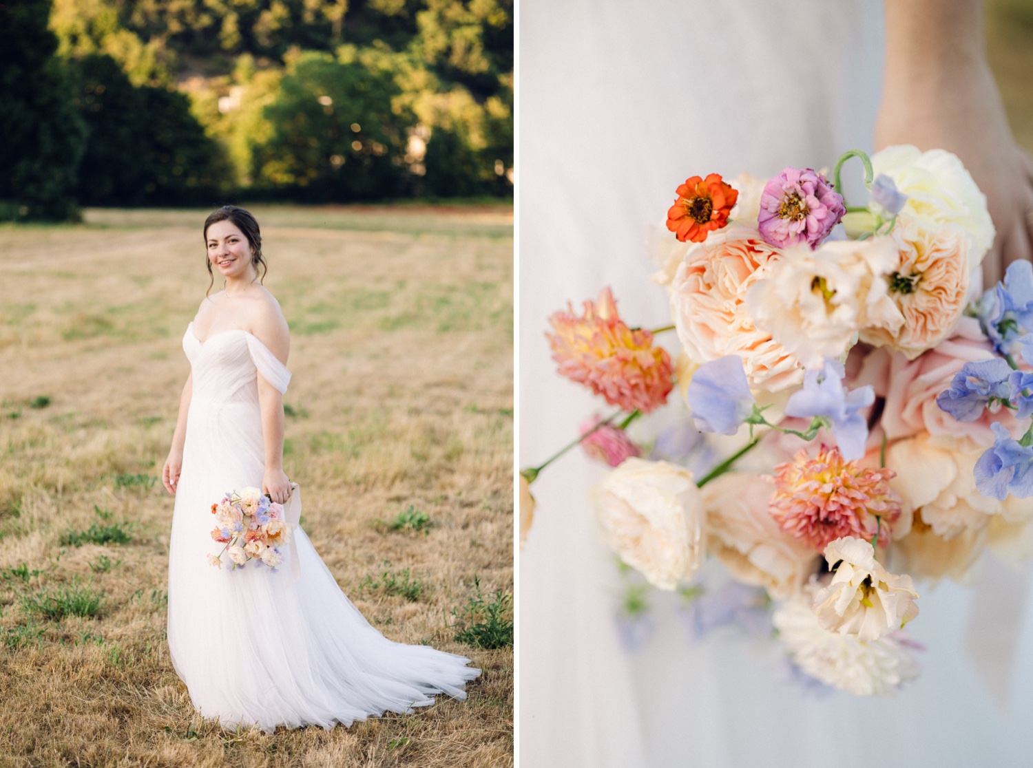 Photographe mariage Alsace – portrait de la mariée en extérieur avec bouquet