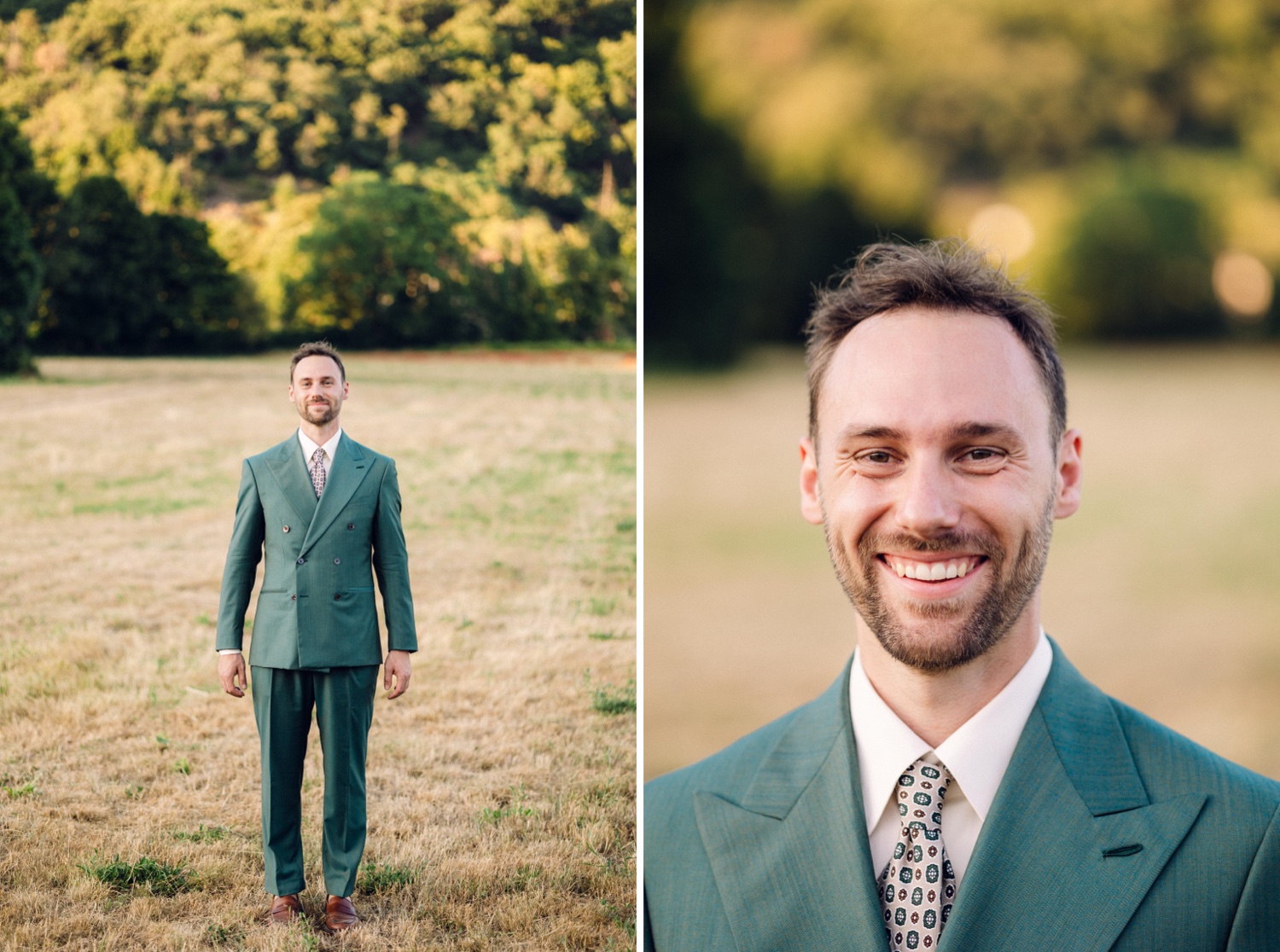 portrait du marié en costume en extérieur